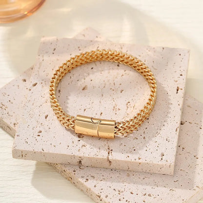 Mens Fashion Hip-hop Double-layer Braided Keel Stainless Steel