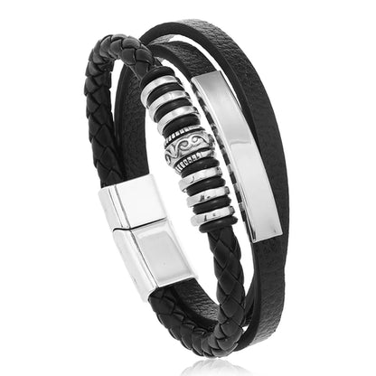 Trendy Leather Bracelets For Men Stainless Steel Bracelet 21CM