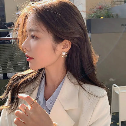 Geometric Pearl Ring Earrings for Women's 2024 Latest Korean version