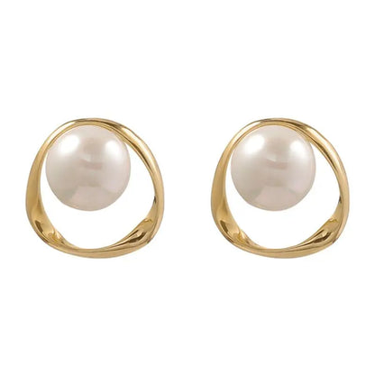 Geometric Pearl Ring Earrings for Women's 2024 Latest Korean version