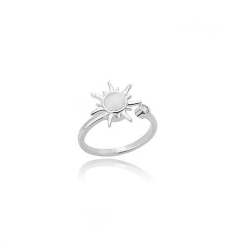 Rotating Sun Opal Ring For Women Stainless Steel Retro Charm