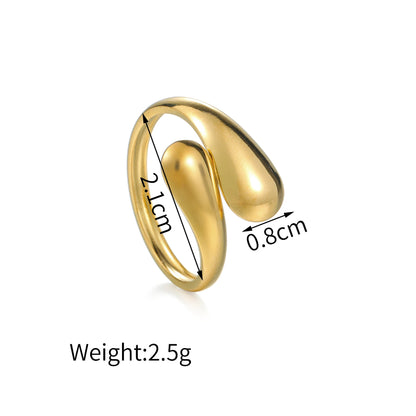 18K Gold Color Stainless Steel Smooth Double Beads Ring For Women
