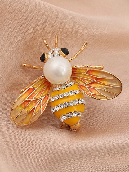 1PC Women's Fashion Trend Personalized Imitation Pearl Bee Brooch Pin
