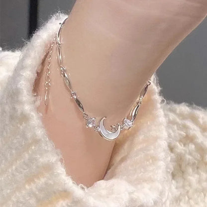 Shiny Pink Crystal Cherry Blossom Bracelets For Women Girls Sweet Moon