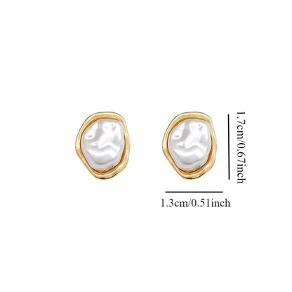 2PC Fashion Metal Irregular Imitation Pearl Stud Earrings Women