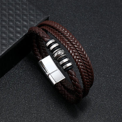 Trendy Leather Bracelets For Men Stainless Steel Bracelet 21CM