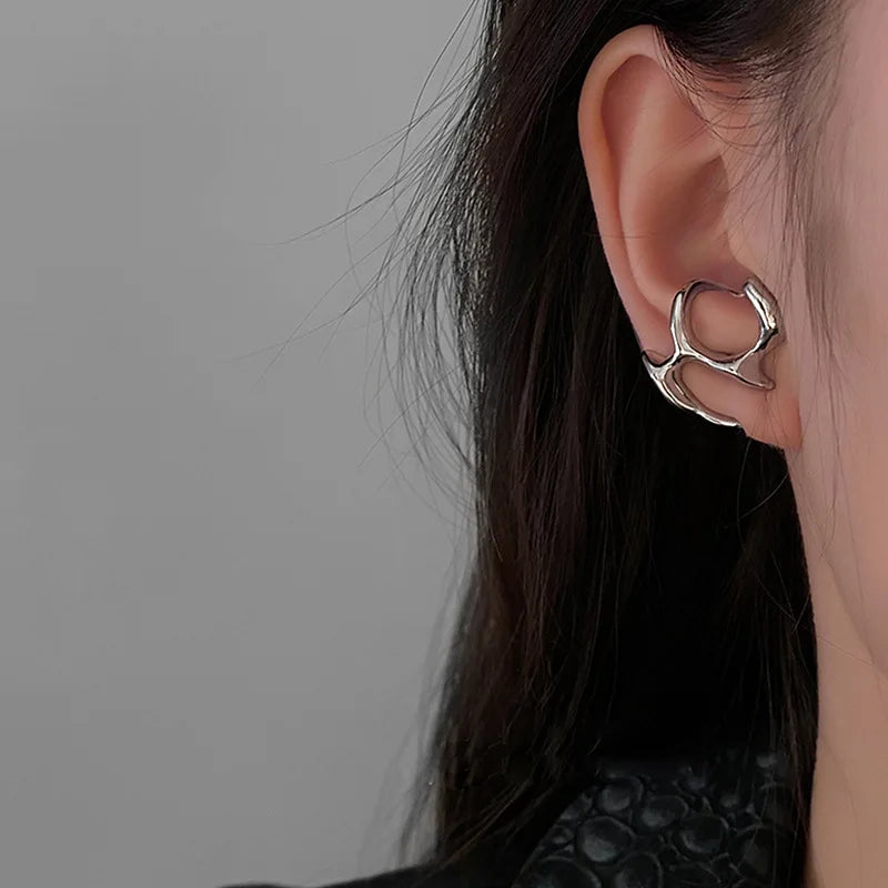 Y2K Irregular Liquid Earrings for Women Silver Color Hip-Hop Punk