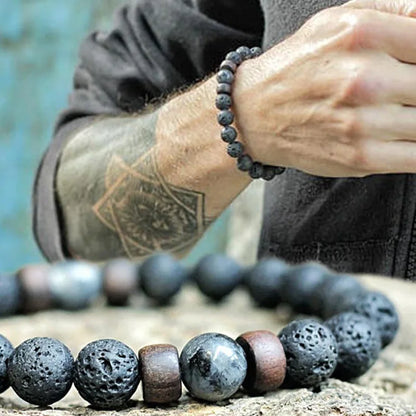 Unique Natural Lava Stone Bracelet For Men 8mm Beads Healing Strand