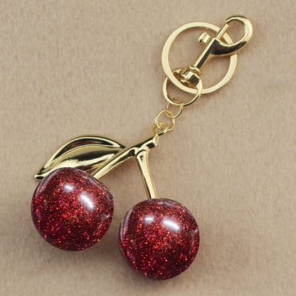 Delicious Red Fruit Crystal Cherry Pendant Keychain Suitable for Coach