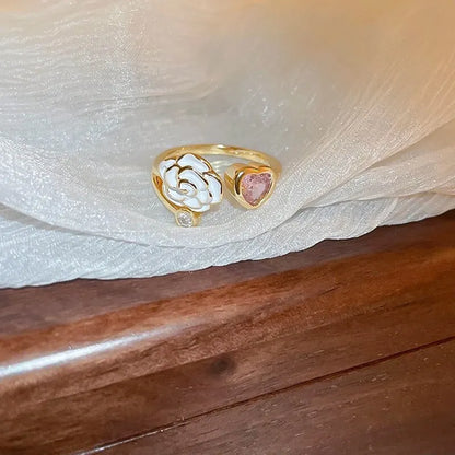 Delicate Flower Open Ring Rhinestone Imitation Pearl Rings Ladies