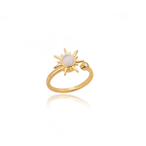 Rotating Sun Opal Ring For Women Stainless Steel Retro Charm