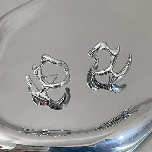 Y2K Irregular Liquid Earrings for Women Silver Color Hip-Hop Punk