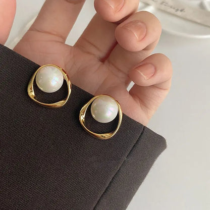 Geometric Pearl Ring Earrings for Women's 2024 Latest Korean version