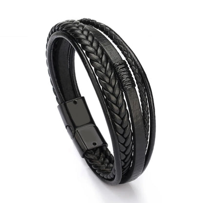 Trendy Leather Bracelets For Men Stainless Steel Bracelet 21CM