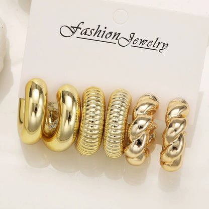 6pcs Chunky Gold Plated Waterdrop Hoop Earring Set For Women European