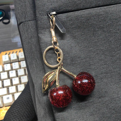 Delicious Red Fruit Crystal Cherry Pendant Keychain Suitable for Coach