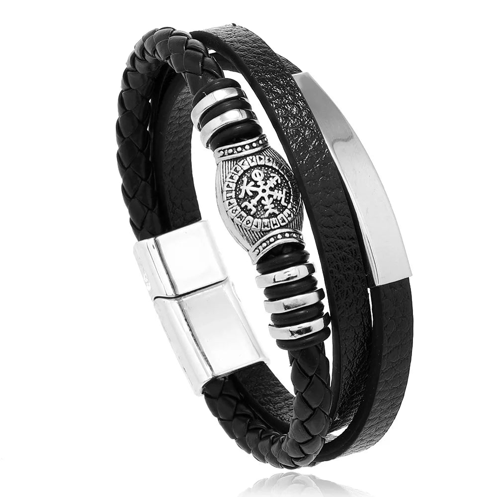 Trendy Leather Bracelets For Men Stainless Steel Bracelet 21CM