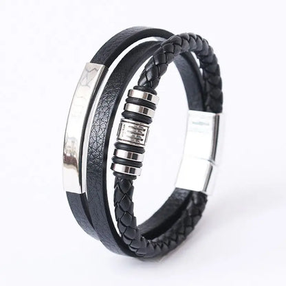 Trendy Leather Bracelets For Men Stainless Steel Bracelet 21CM