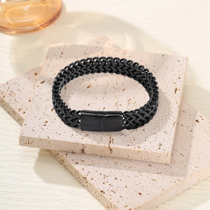 Mens Fashion Hip-hop Double-layer Braided Keel Stainless Steel