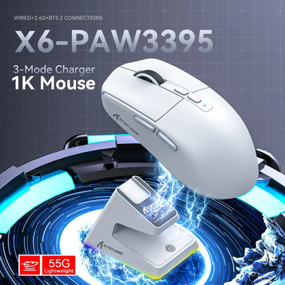 Attack Shark X6 Bluetooth Mouse , PixArt PAW3395, Tri-Mode Connection,