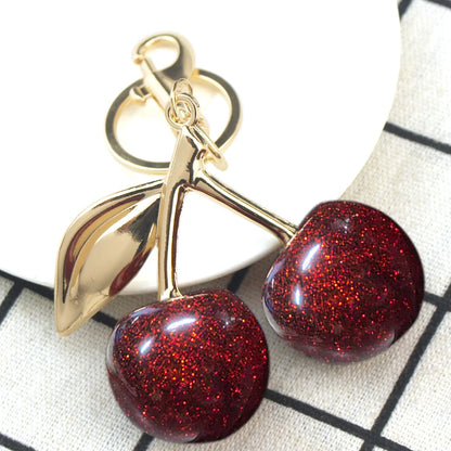 Delicious Red Fruit Crystal Cherry Pendant Keychain Suitable for Coach