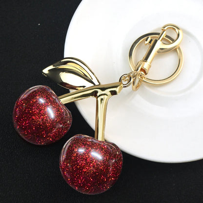 Delicious Red Fruit Crystal Cherry Pendant Keychain Suitable for Coach