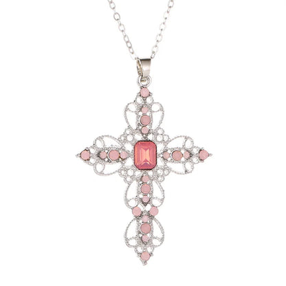 Y2K Punk Crystal Big Cross Pendant Necklaces for Women Men Gothic