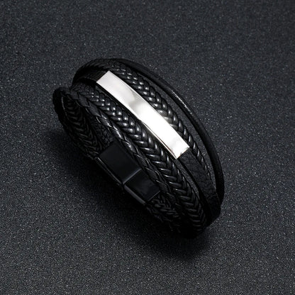 Trendy Leather Bracelets For Men Stainless Steel Bracelet 21CM