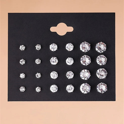 New 12 Pair/Pack White Shiny Wedding Stud Earrings Set For Women Men