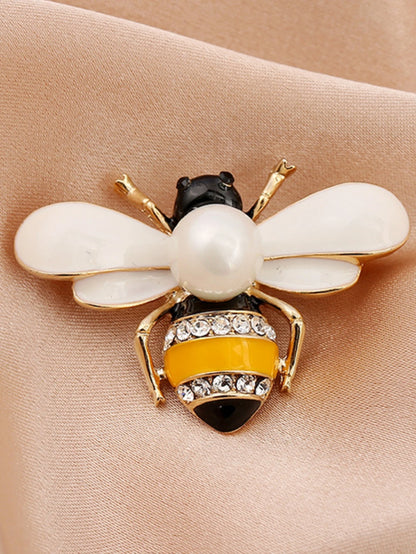 1PC Women's Fashion Trend Personalized Imitation Pearl Bee Brooch Pin