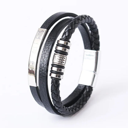 Trendy Leather Bracelets For Men Stainless Steel Bracelet 21CM