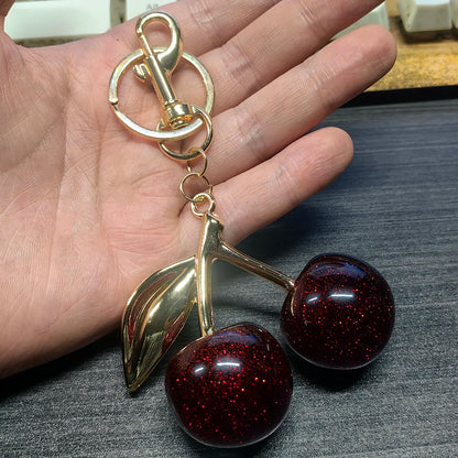 Delicious Red Fruit Crystal Cherry Pendant Keychain Suitable for Coach