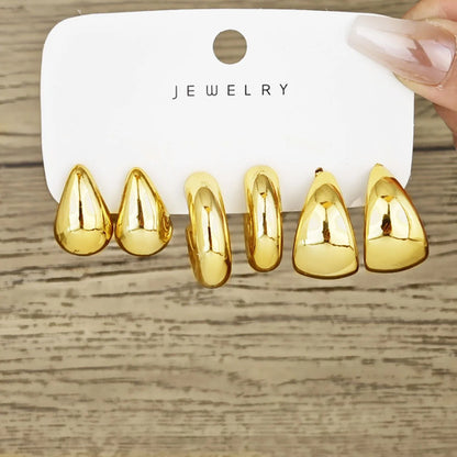 6pcs Chunky Gold Plated Waterdrop Hoop Earring Set For Women European