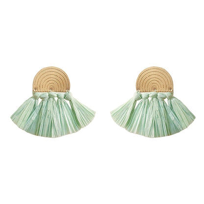 Sea Green Raffia Fan Earrings