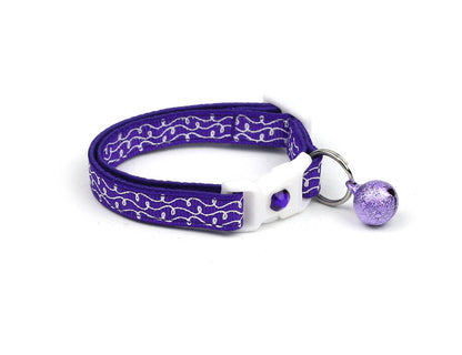 White Squiggles on Purple Cat Collar-0
